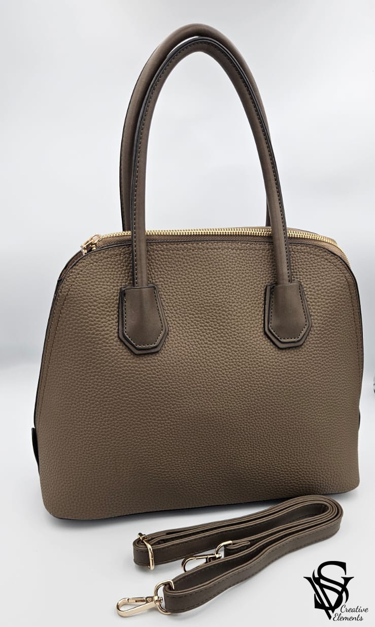 BEAU TOP HANDLE BAG 34 IN COFFEE BROWN SUEDE EMBOSSED LOGO